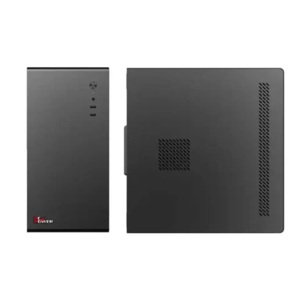 PC Power PC401 black Micro-ATX mini tower casing front and side view PC Power PC401 black Micro-ATX mini tower casing front and side view