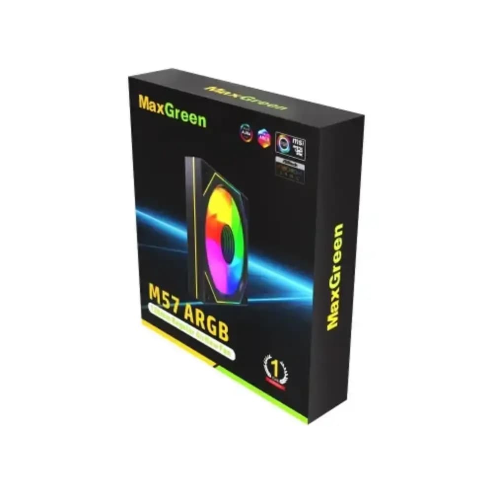 MaxGreen M57 120mm ARGB casing fan front view MaxGreen M57 120mm ARGB casing fan front view
