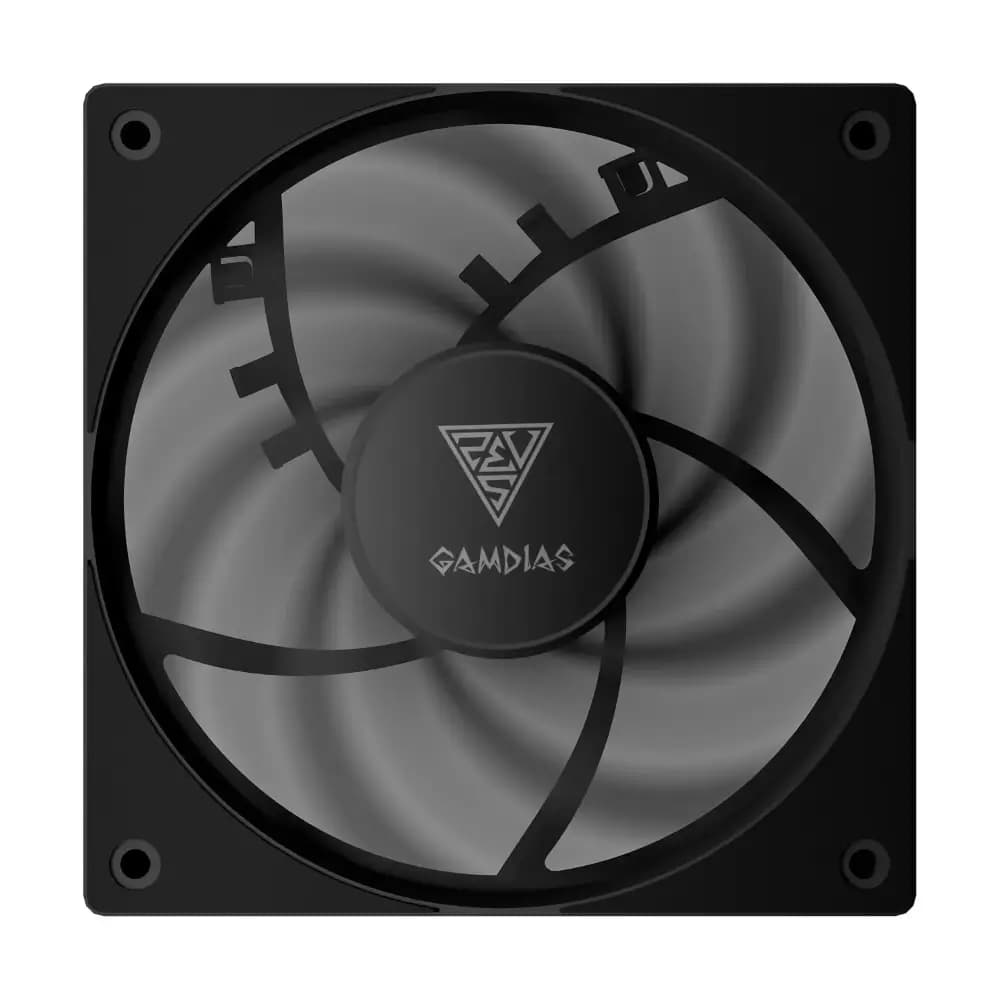 Close-up of the blades and anti-vibration corner pads on the fan