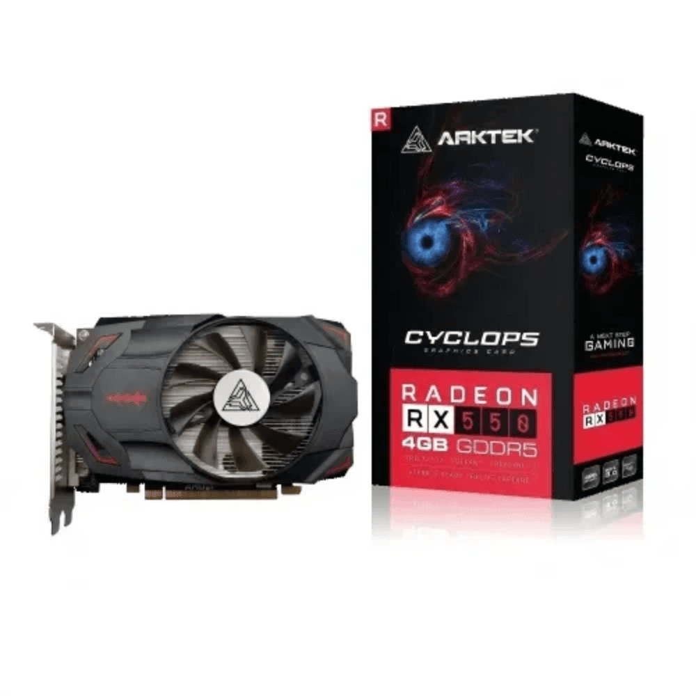 ARKTEK RX 550 graphics card with HDMI, DVI and DisplayPort outputs ARKTEK RX 550 graphics card with HDMI, DVI and DisplayPort outputs