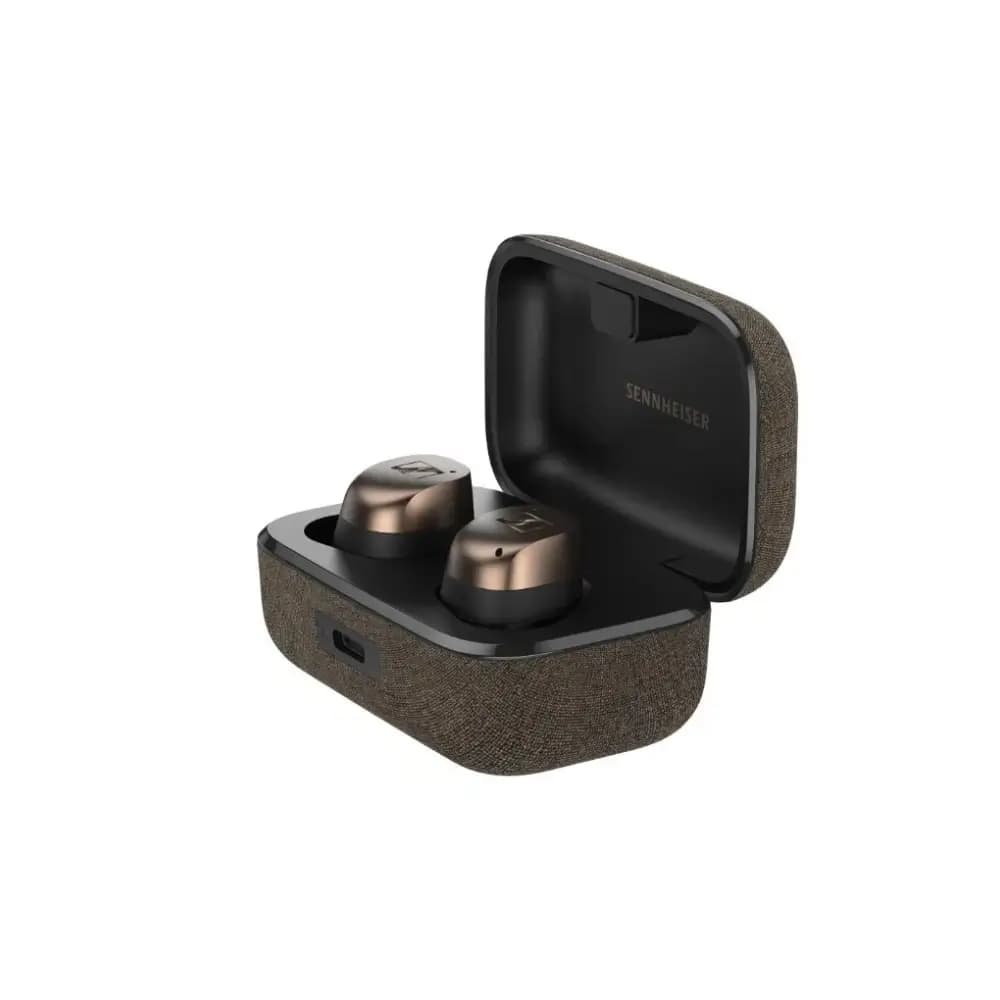 Close-up of Sennheiser MOMENTUM True Wireless 4 earbud and charging contacts