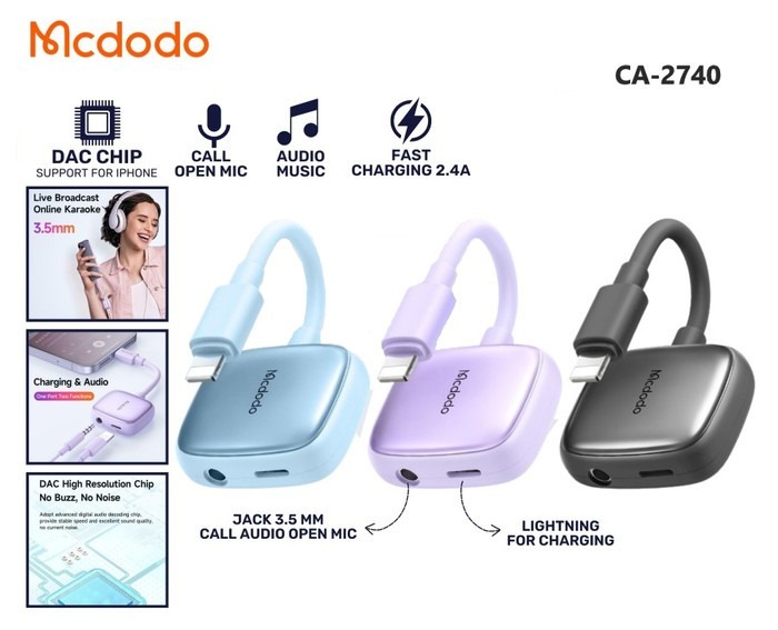 Mcdodo CA-2740 2-in-1 Lightning to Lightning and 3.5mm DAC Adapter