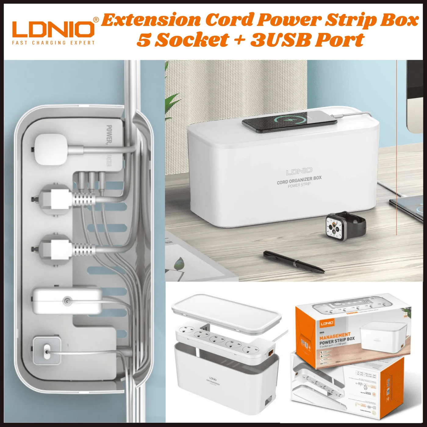 Ldnio SC5309 Power Strip Box 5 Universal Socket with 3 Port