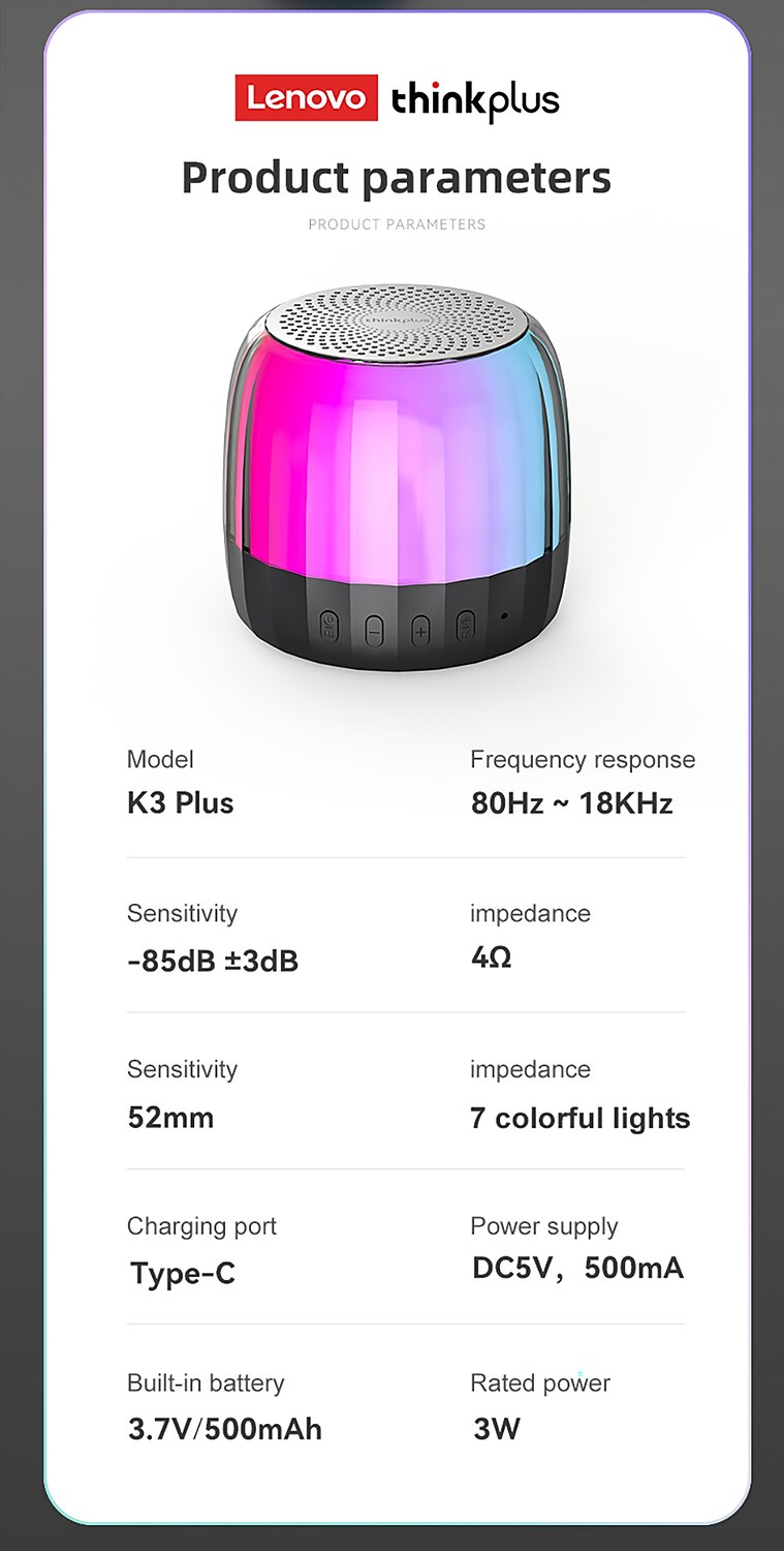 Lenovo K3 Plus RGB Bluetooth Speaker