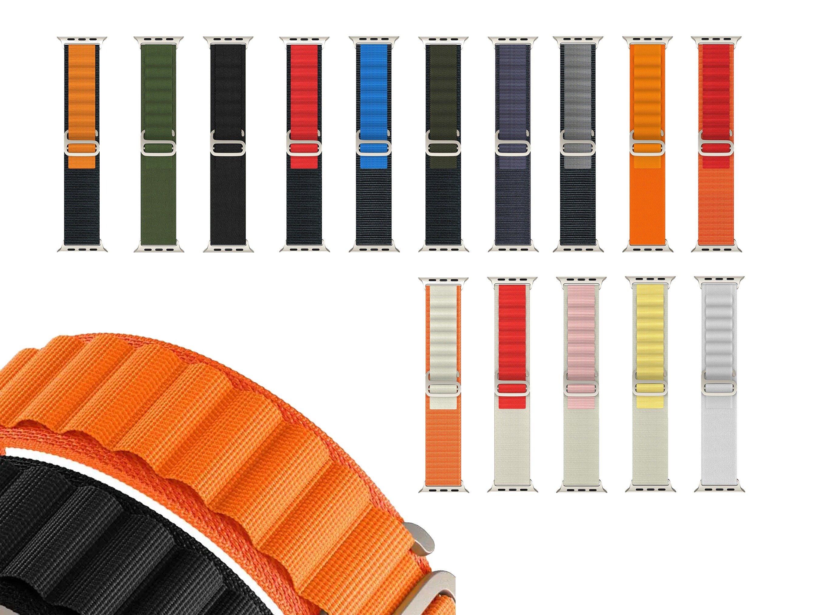 COTECI Alpine Loop Watch Band for iWatch 42 / 44 / 45 / Ultra 49 mm: Feature: The durable alpine loop for Apple Watch is made of two textile layers woven together in one seamless continuous piece. High-strength threads reinforce the top loops, and the rust-resistant metal G-hook slides easily into the loops for a secure fit. Perfect for Apple Watch Ultra Band 44 / 45 / Ultra 49 mm in many occasions, daily wear and sports, especially for indoor and outdoor activities such as travel, running, cycling, exercising, parties, etc. Making the best sports watch for athletes of all kinds requires a unique approach. That’s why specialized straps for outdoor adventures, resistance training and water sports are meticulously crafted.