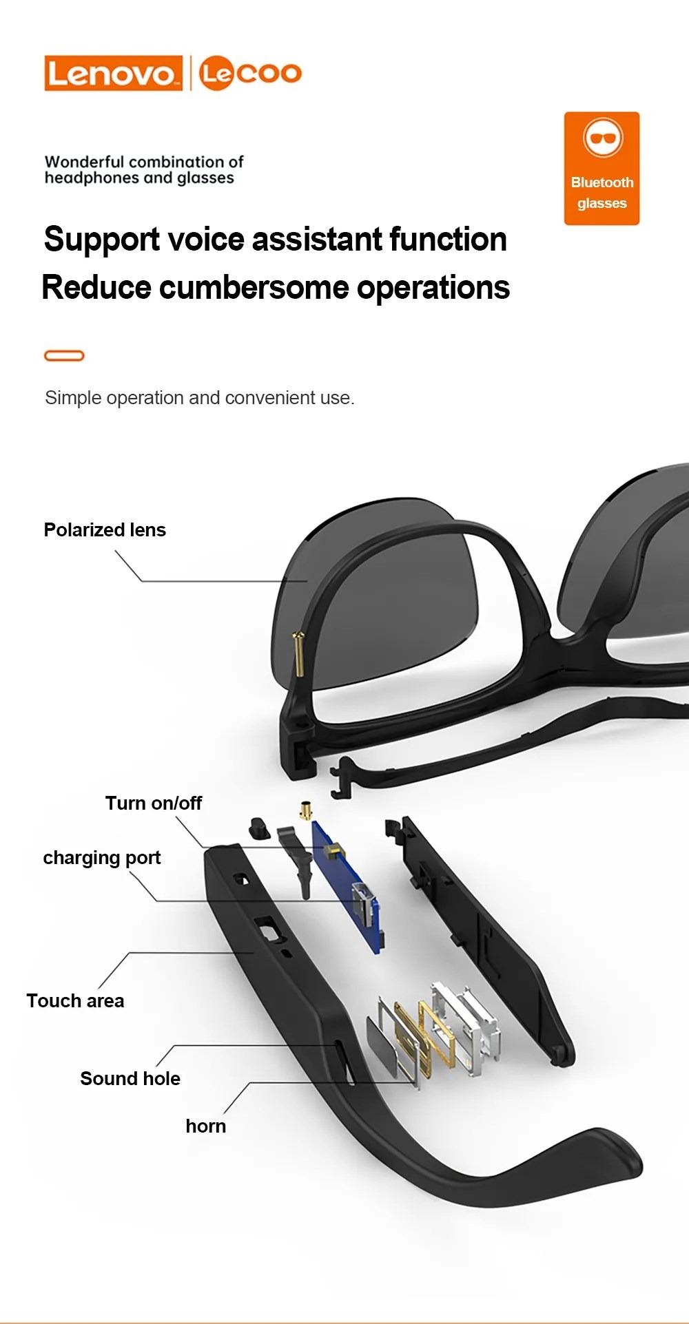 Lenovo Lecoo C8 Smart Sunglasses Bluetooth Music & Call Support
