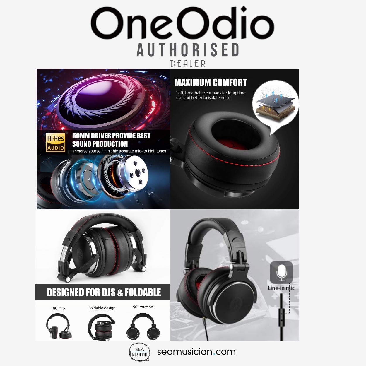OneOdio Pro 50 Studio & DJ Monitor Headphones Hi-Res Audio
