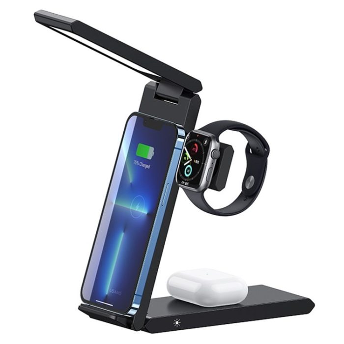 USAMS US-CD181 15W 3 in 1 Folding Wireless Charging Stand With Table Lamp