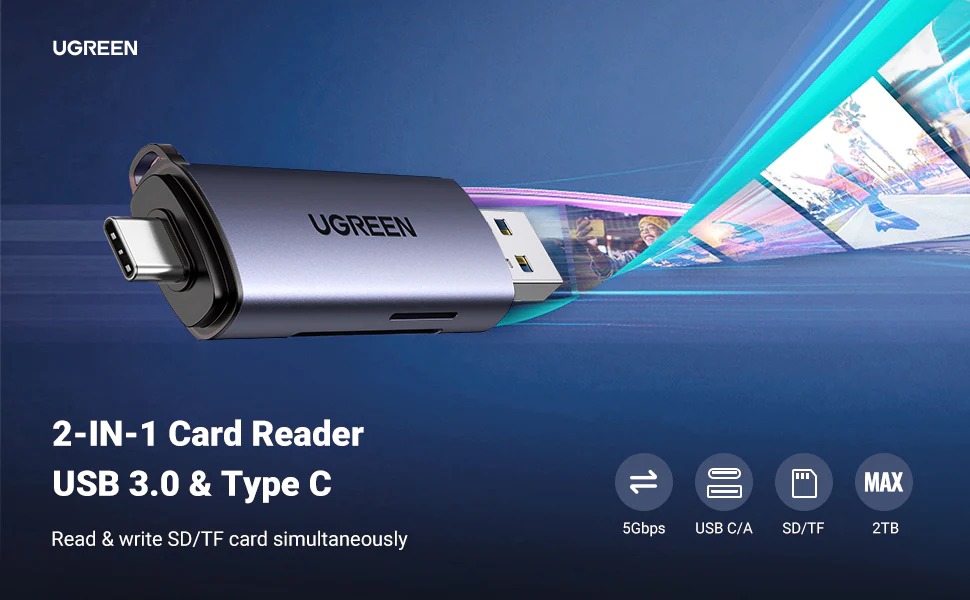 Ugreen 2-in-1 USB-A / Type-C OTG Card Reader