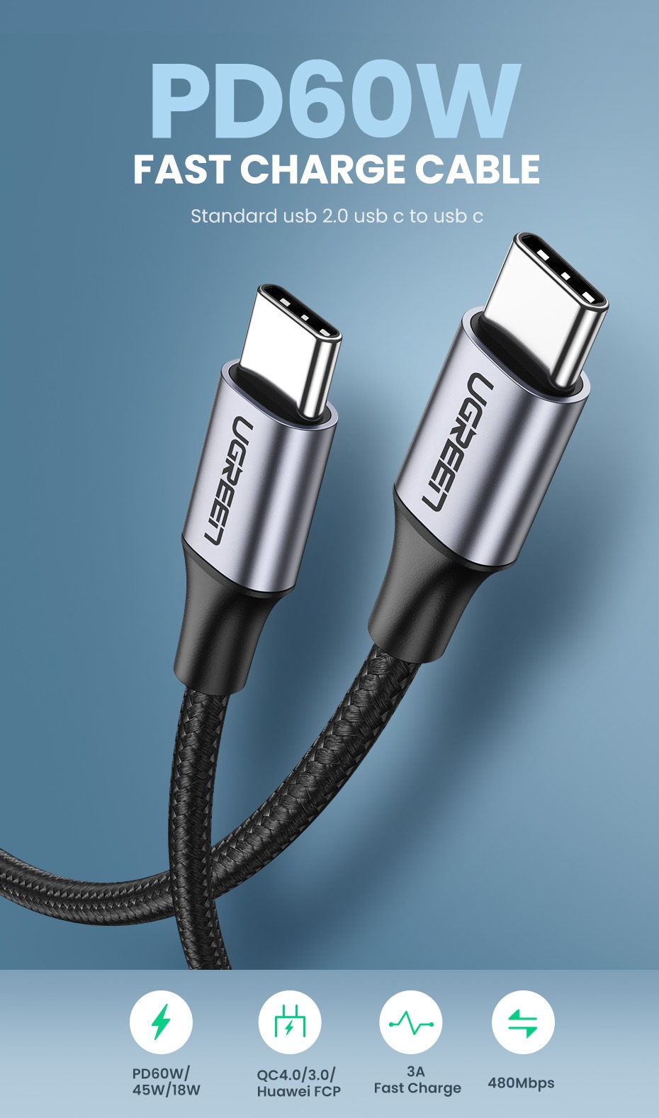 Ugreen USB Type C to USB Type C PD 60W Cable