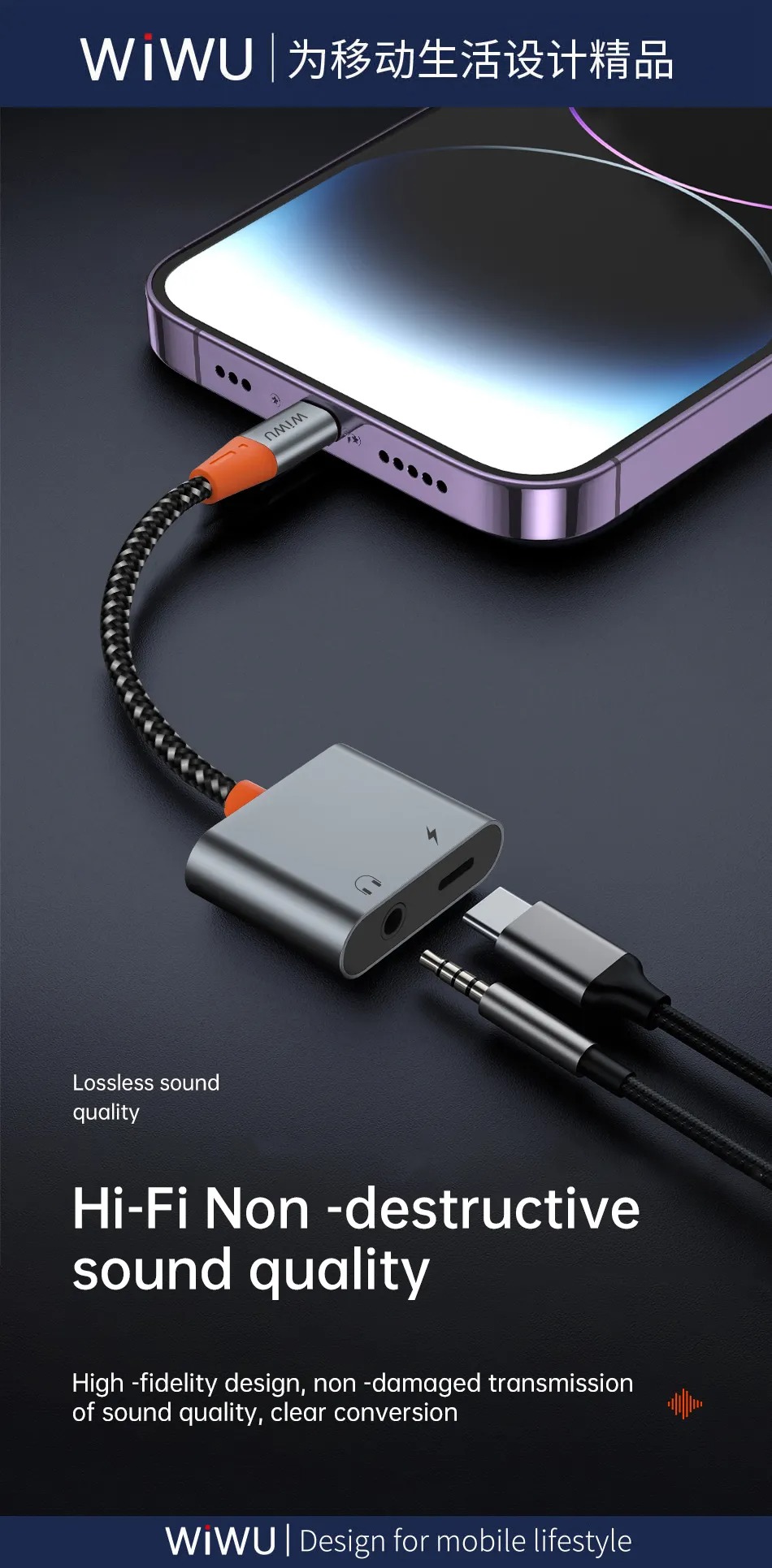 Wiwu LT08 Lightning To Lightning & 3.5mm Audio Converter