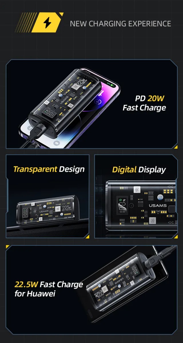 Usams 9000mAh Transparent Digital Display 20W Power Bank