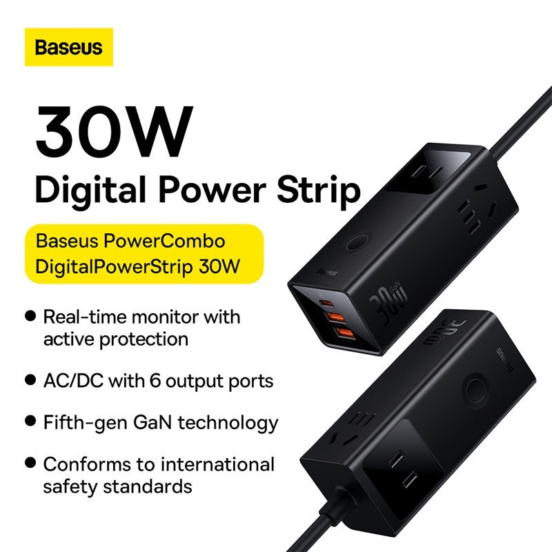 Baseus 30w Adapter PowerCombo Digital PowerStrip