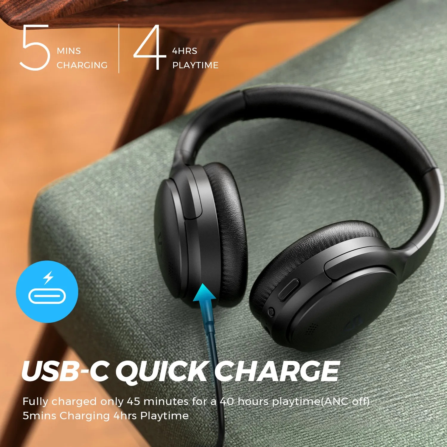 SoundPEATS A6 Hybrid Active Noise Cancelling Headphone