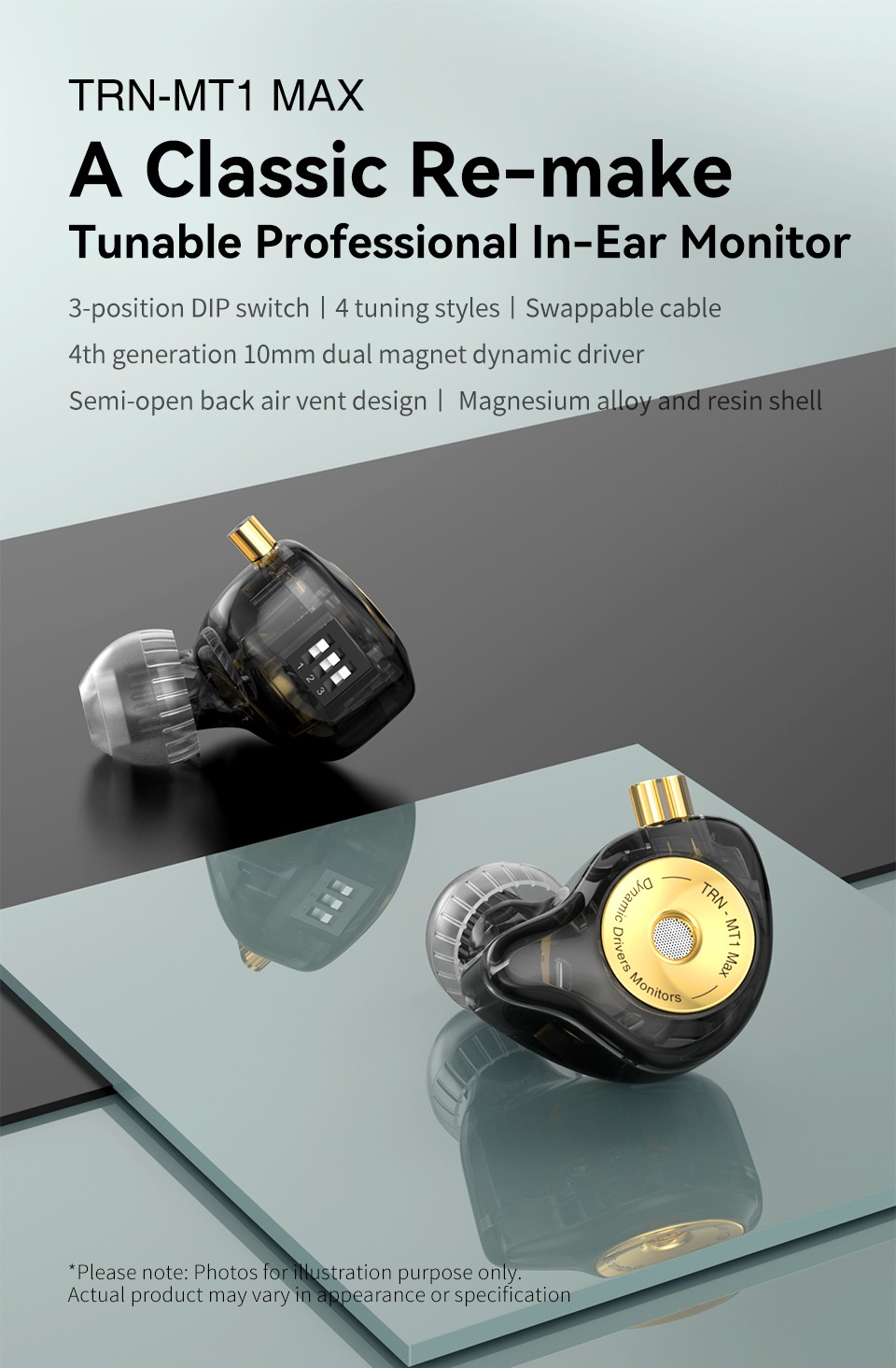 TRN MT1 MAX 10mm Dual Magnet Dynamic Driver Iems