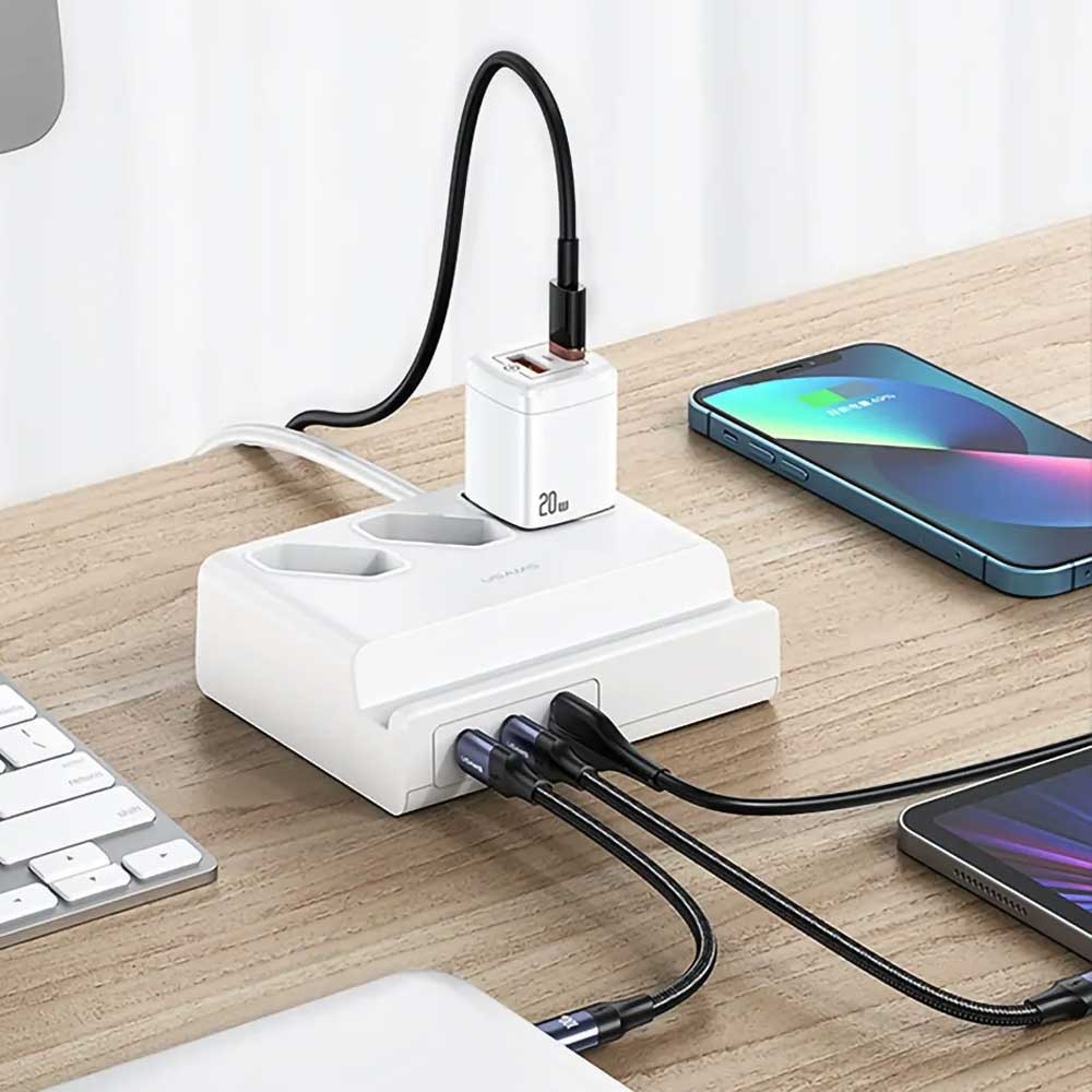 USAMS US-CC160 P1 65W 6 In 1 Fast Charging USB Extension Socket