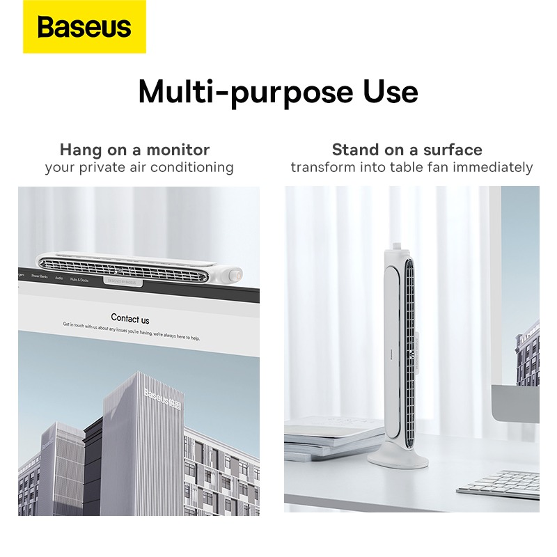 Baseus Refreshing Monitor Clip On and Stand-Up Bladeless Air Desk Fan