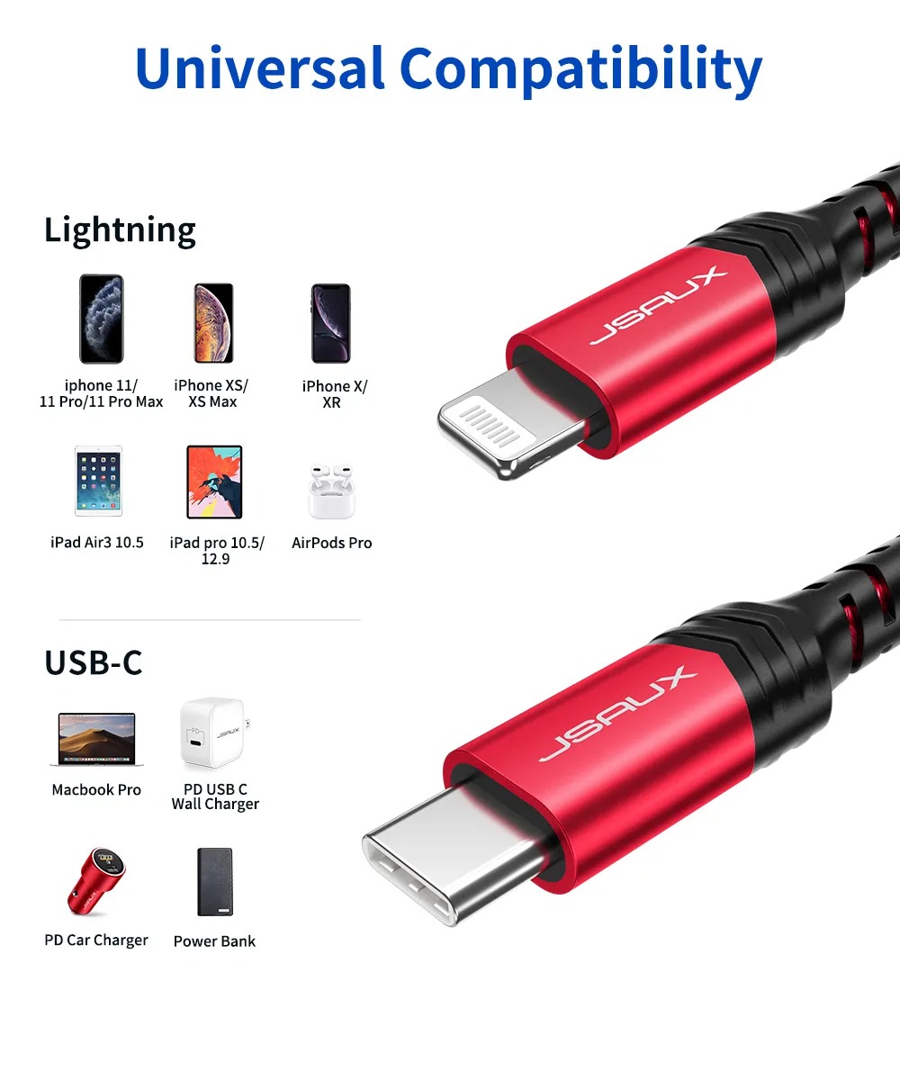 JSAUX USB-C to Lightning Cable 1.2m (MFi Certified)