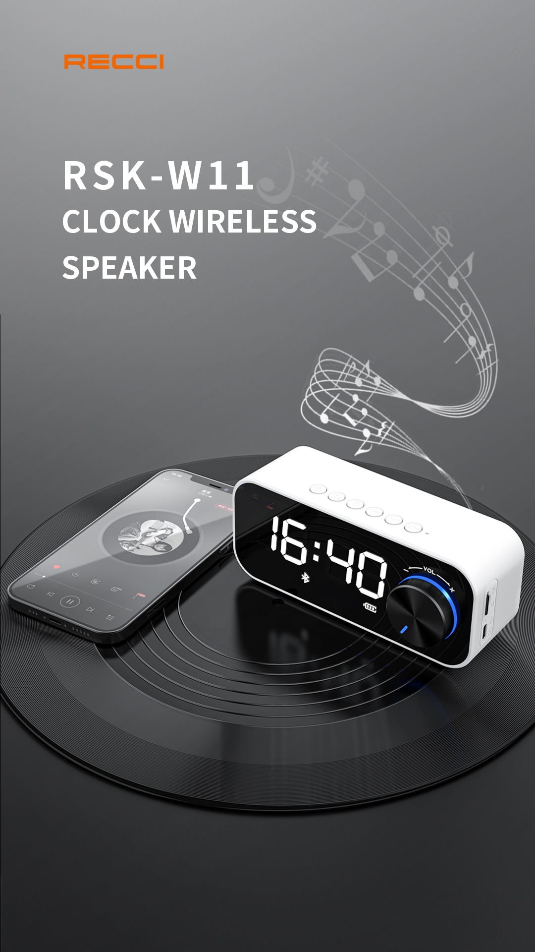 RECCI RSK-W11 Wireless Speaker with Alarm Clock