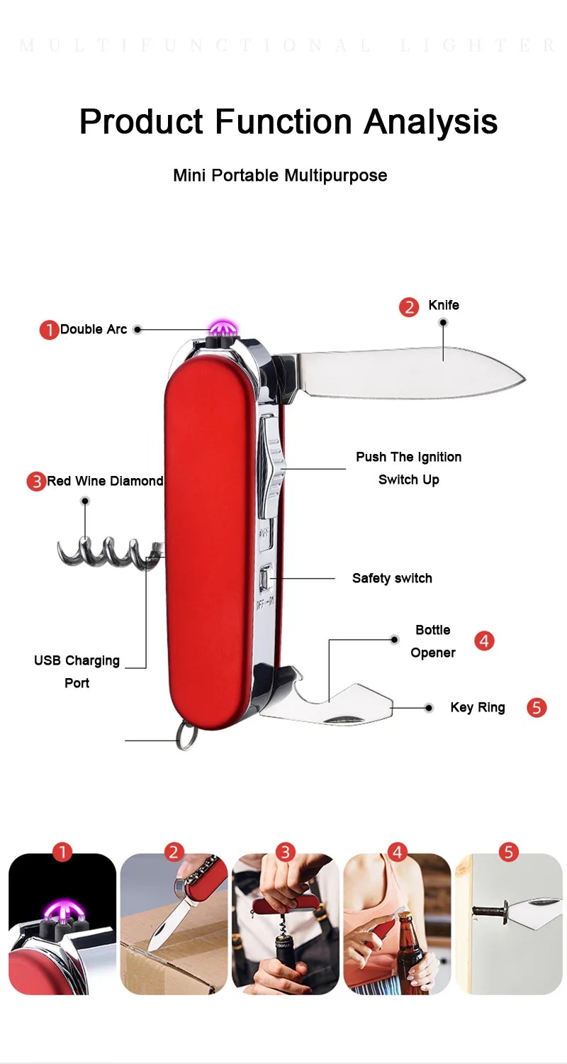 SENWERO F28 5 in 1 Waterproof Arc Usb Lighter