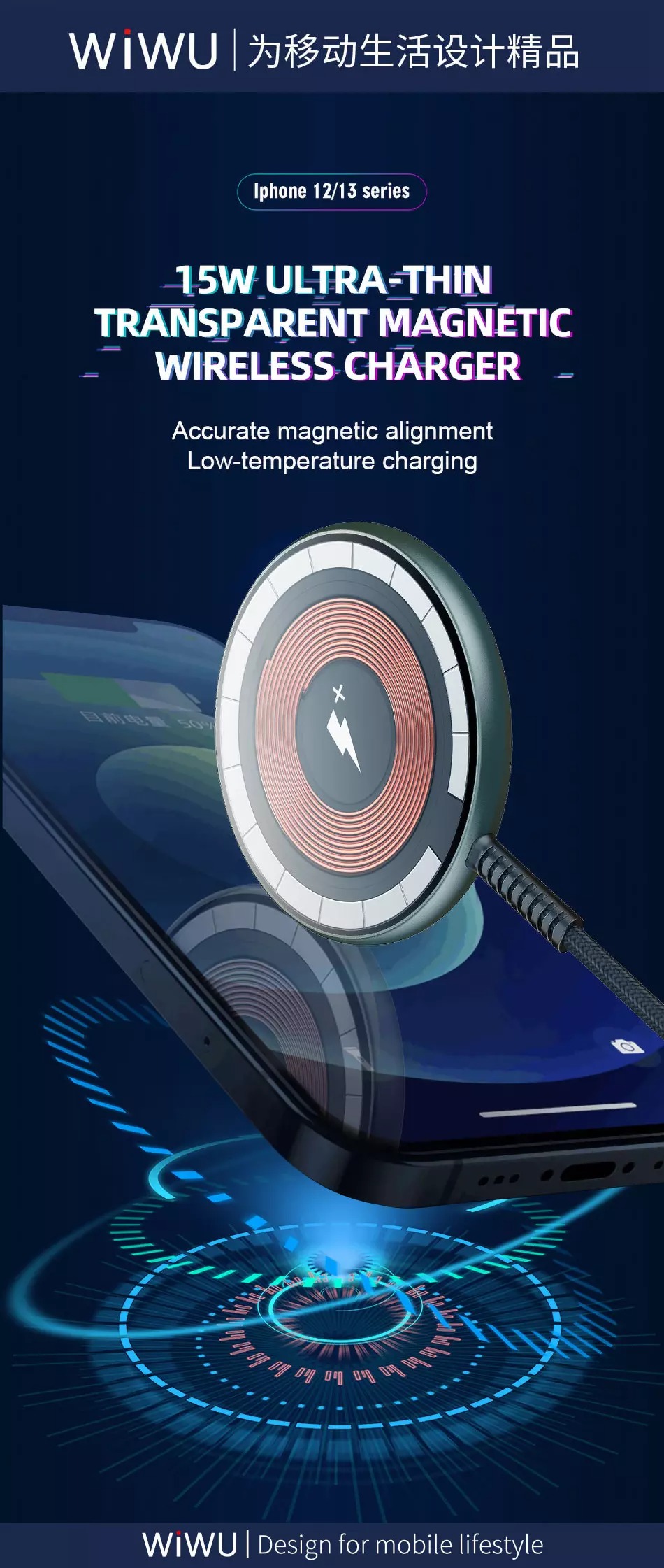 WiWU M14 Transparent 15W Magnetic Wireless Charger