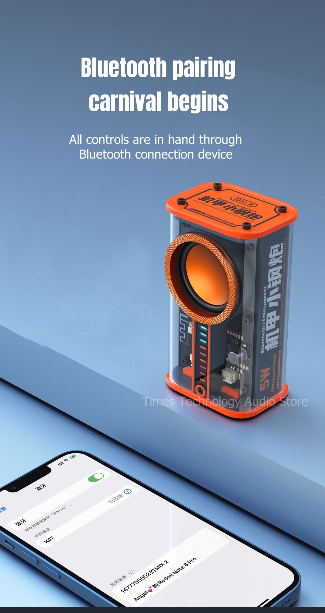 Transparent Mecha K07 Wireless Bluetooth Speaker 