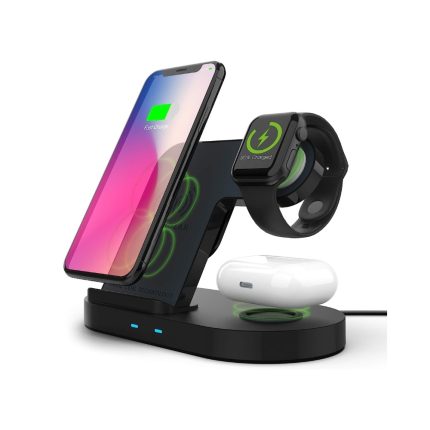 HyperGear 3-in-1 Wireless Charging Station: Feature: Streamline Your Charging Setup No need to hunt down different chargers and cables for your Phone, Apple Watch and AirPods— this space-saver will minimize the clutter and wirelessly charge all 3 devices at the same time! Made for Qi-Enabled Devices This charger features 2 dedicated wireless charging surfaces and a watch stand that perfectly fits your magnetic Apple Watch charger, so you can say finally goodbye to the hassle of plugging and unplugging charging cables! Optimized for iPhone & Android Fast Charge The charging stand automatically adjusts between a 5W, 7.5W and 10W maximum output to ensure that your phone will receive the fastest charge possible. It can save you a full hour of total charging time!
