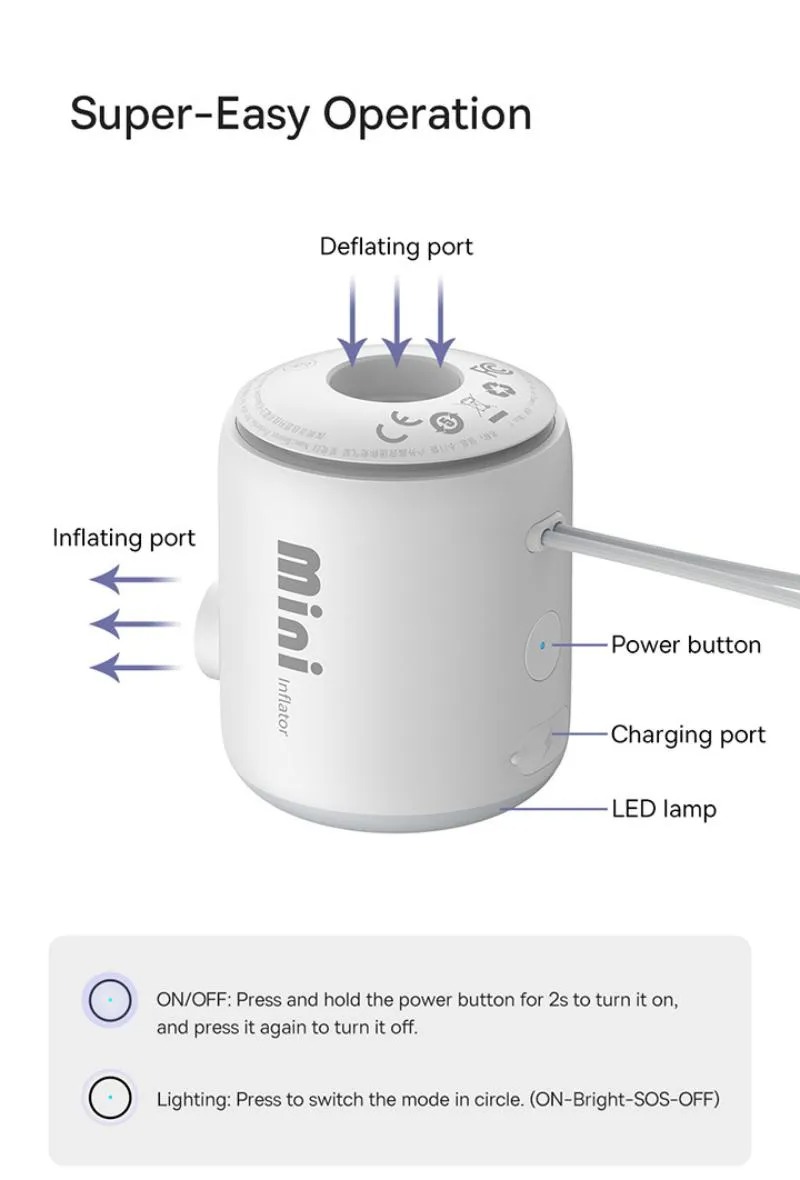 BASEUS PocketGo Portable Air Pump Compact 2-in-1 Inflate / Deflate Air Pump for Camping, Hiking