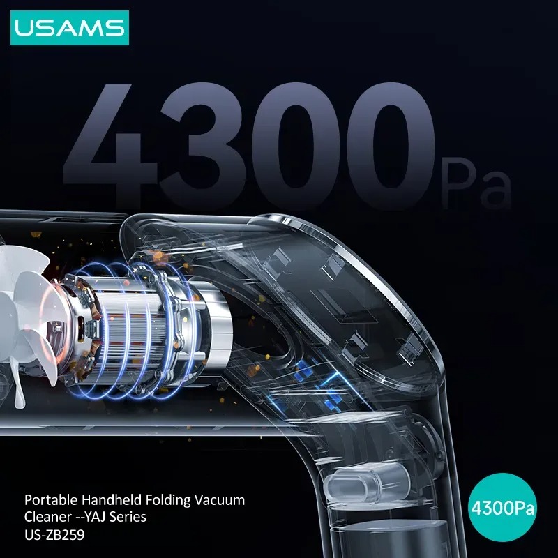 USAMS ZB259 Portable 55W 4300Pa Wireless Handheld Auto Mini Cordless Car Vacuum Cleaner