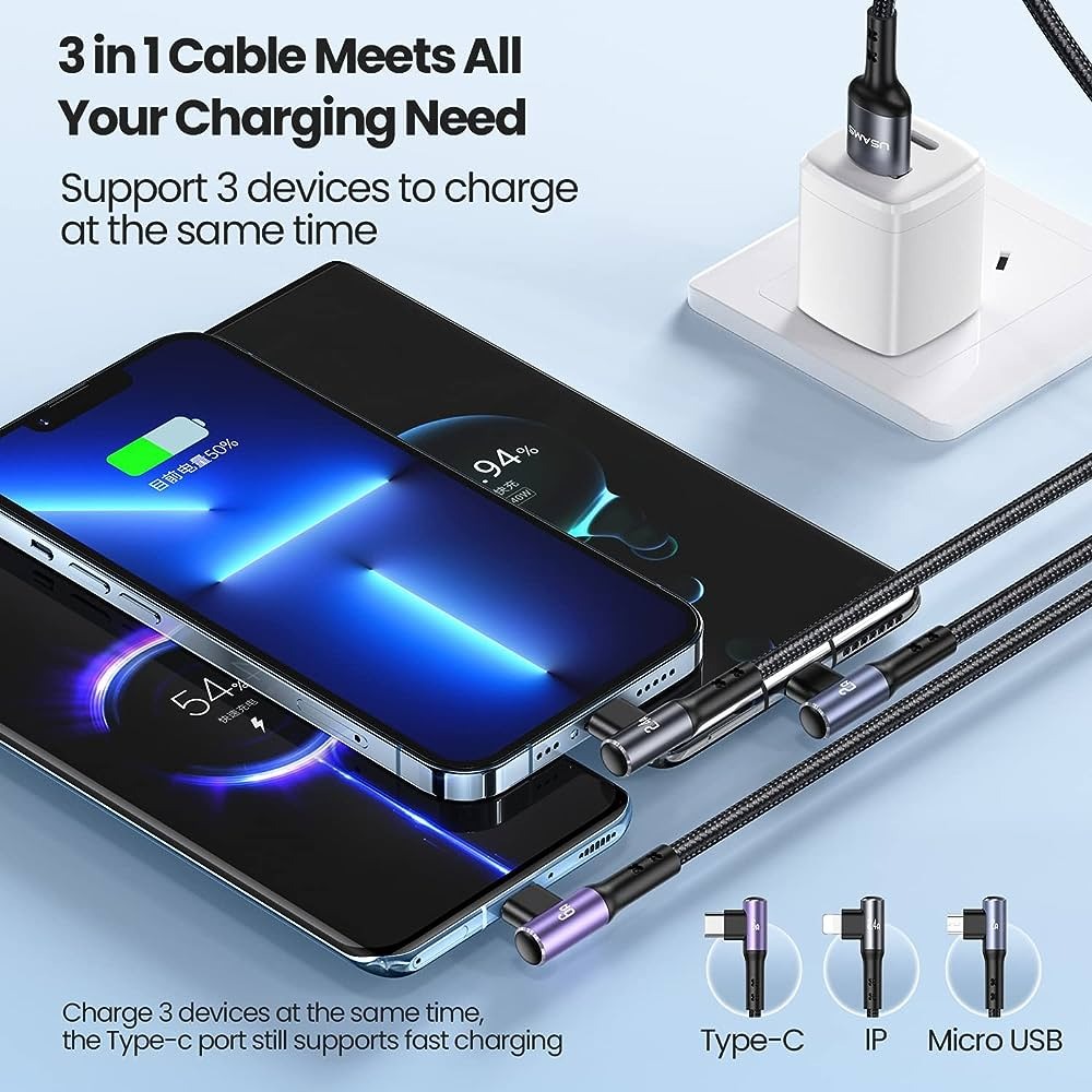 USAMS US-SJ561 U80 3IN1 66W Fast Charging & Data Cable