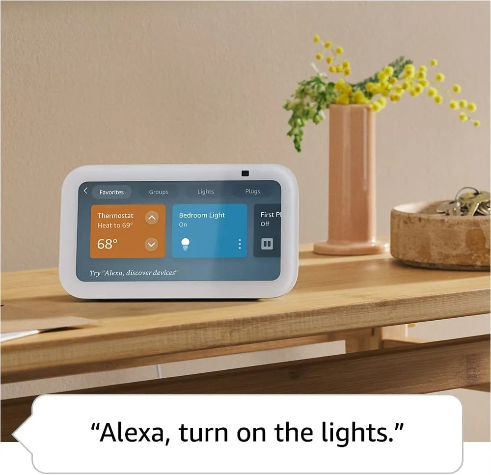 Amazon Echo Show 5 (3rd Gen 2023): Feature: ALEXA CAN SHOW YOU MORE – Set alarms and timers, sleep soundly with a relaxing playlist, start your morning with a smart home routine, see your calendar or weather clearly – all with your voice. SMALL SIZE, BIGGER SOUND – Stream your favorite music, shows, podcasts, and more from providers like Amazon Music, Spotify, and Prime Video—now with deeper bass and clearer vocals. Includes a 5.5″ display so you can view shows, song titles, and more at a glance. KEEP YOUR HOME COMFORTABLE – Control compatible smart devices like lights and thermostats, even while you’re away. SEE MORE WITH THE BUILT-IN CAMERA – Check in on your family, pets, and more using the built-in camera. Drop in on your home when you’re out or view the front door from your Echo Show 5 with compatible video doorbells. SEE YOUR PHOTOS ON DISPLAY – When not in use, set the background to a rotating slideshow of your favorite photos. Prime members also get unlimited cloud photo storage. STAY CONNECTED WITH VIDEO CALLING – Use the 2 MP camera to call friends and family who have the Alexa app or an Echo device with a screen. Make announcements to other compatible devices in your home. DESIGNED TO PROTECT YOUR PRIVACY – Amazon is not in the business of selling your personal information to others. Built with multiple layers of privacy controls including a mic/camera off button and a built-in camera shutter. Privacy is paramount: Amazon prioritizes safeguarding your data, incorporating privacy controls like mic/camera off and camera shutter. Amazon ensures privacy: No personal data sales. Features include mic/camera off button and built-in camera shutter for enhanced security.