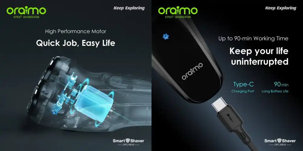 Oraimo RS10 Smart Rotary Electric Shaver with Pop-up Trimmer