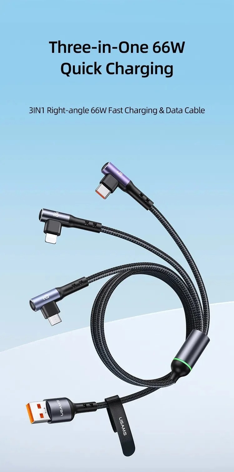 USAMS US-SJ561 U80 3IN1 66W Fast Charging & Data Cable