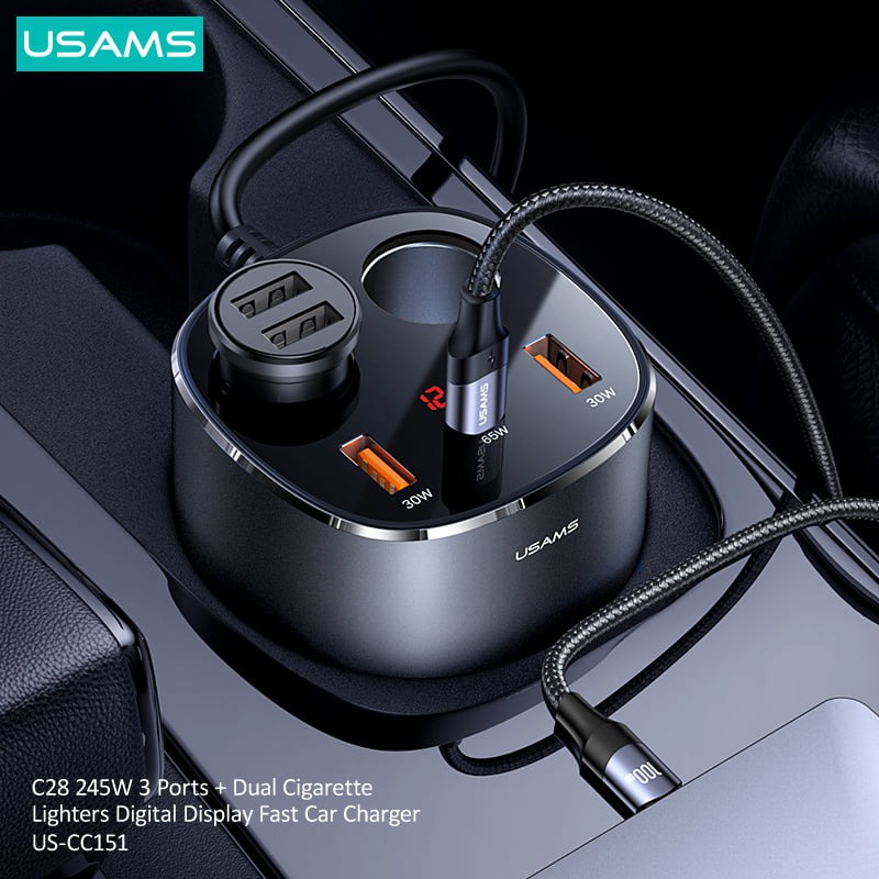 USAMS US-CC151 245W 3 Ports + Dual Socket Fast Car Charger