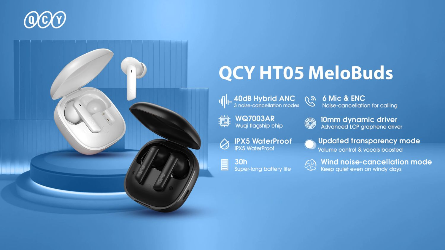 QCY HT05 MeloBuds ANC True Wireless Earbuds (6Months Warranty)