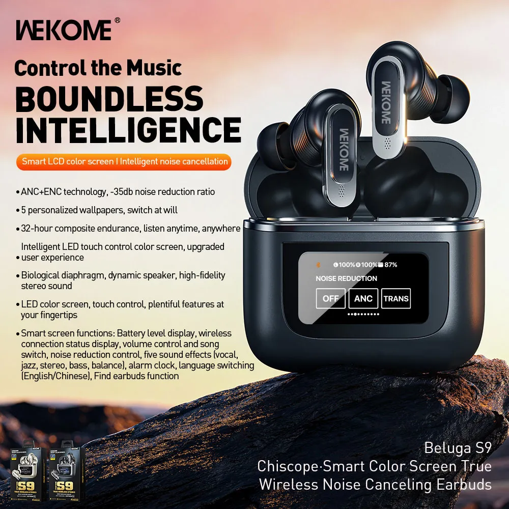 WEKOME Beluga S9 Noise Cancelling Earbuds with Smart LCD Screen