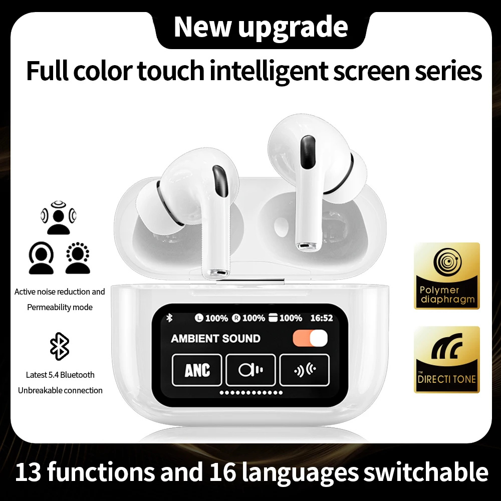 A9 Pro ANC Earbuds Touch Screen Display