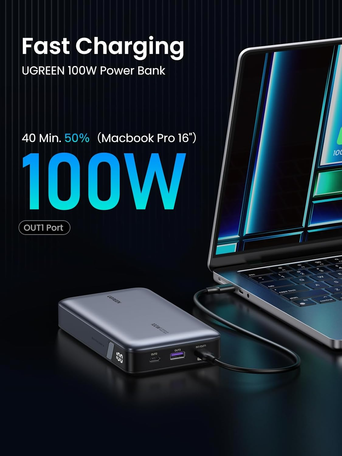 UGREEN 100W Power Bank 20000mAh Nexode Portable Charger USB C 3-Port PD