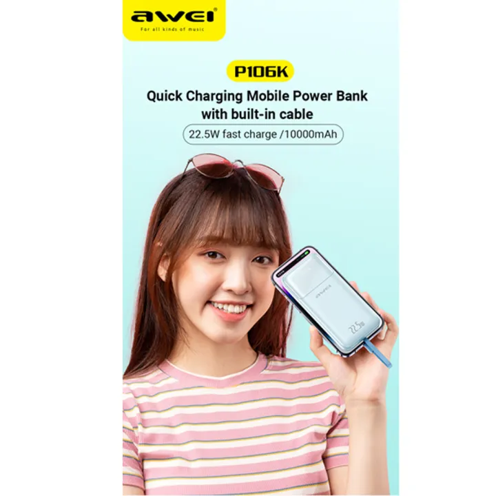 Awei P106K 10000mAh 22.5w Multi Output Fast Charging Powerbank