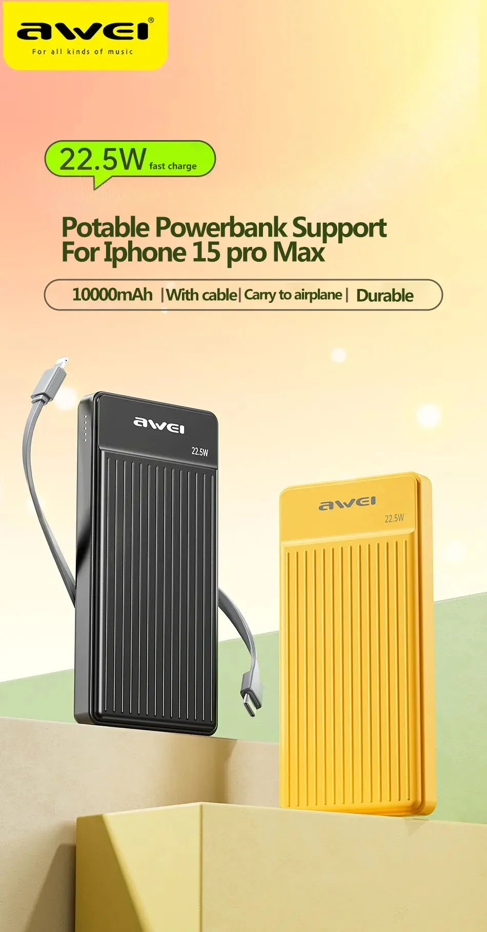 Awei P88K 10000mAh 22.5w Fast Charging Powerbank