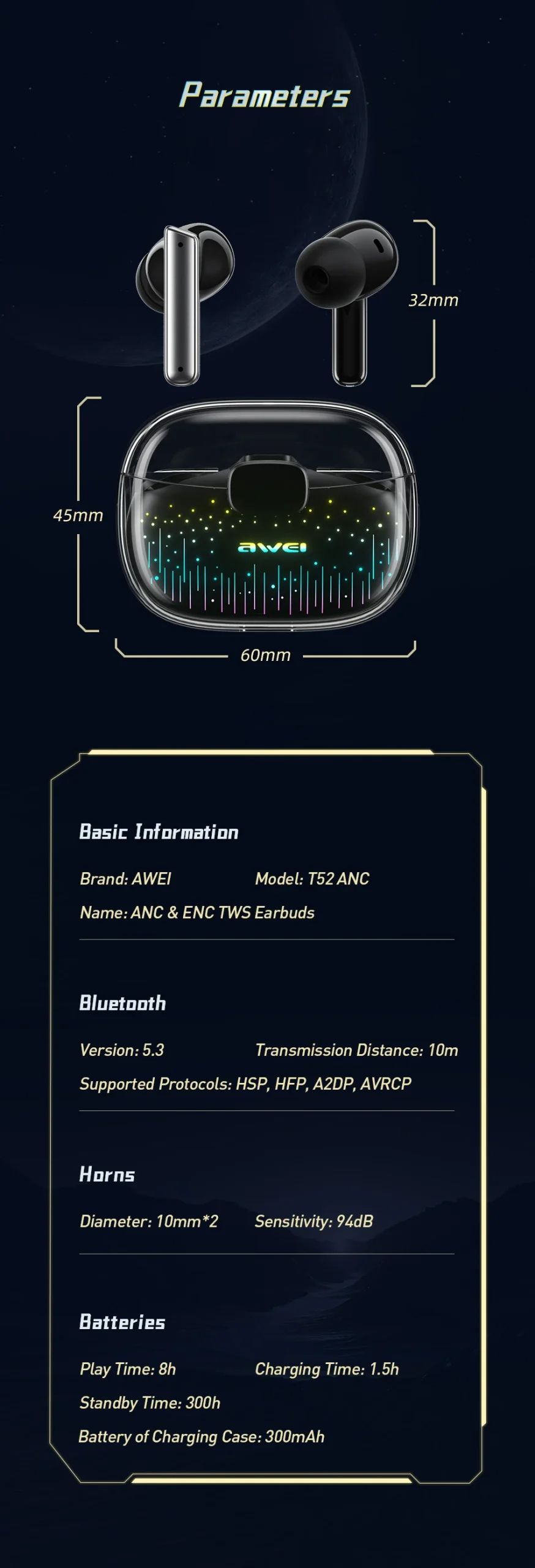 Awei T52 ANC True Wireless Earphone