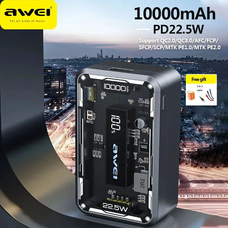 Awei P111K 10000mAh Transparent Mechanical Fast Charging Powerbank