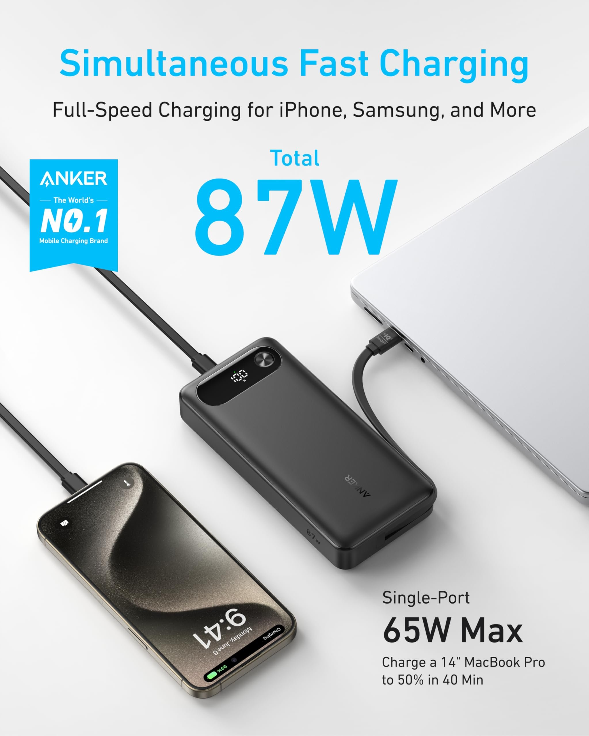 Anker A1383 87W 20000mAh Power Bank Built In Cable