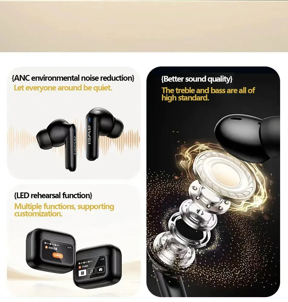 Awei T56 ANC Earbuds With LED Display