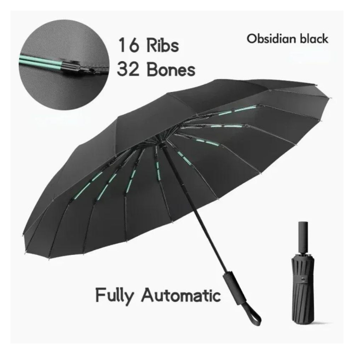 Fully Automatic 16 Rib Strong Wind Resistant Folding Umbrella