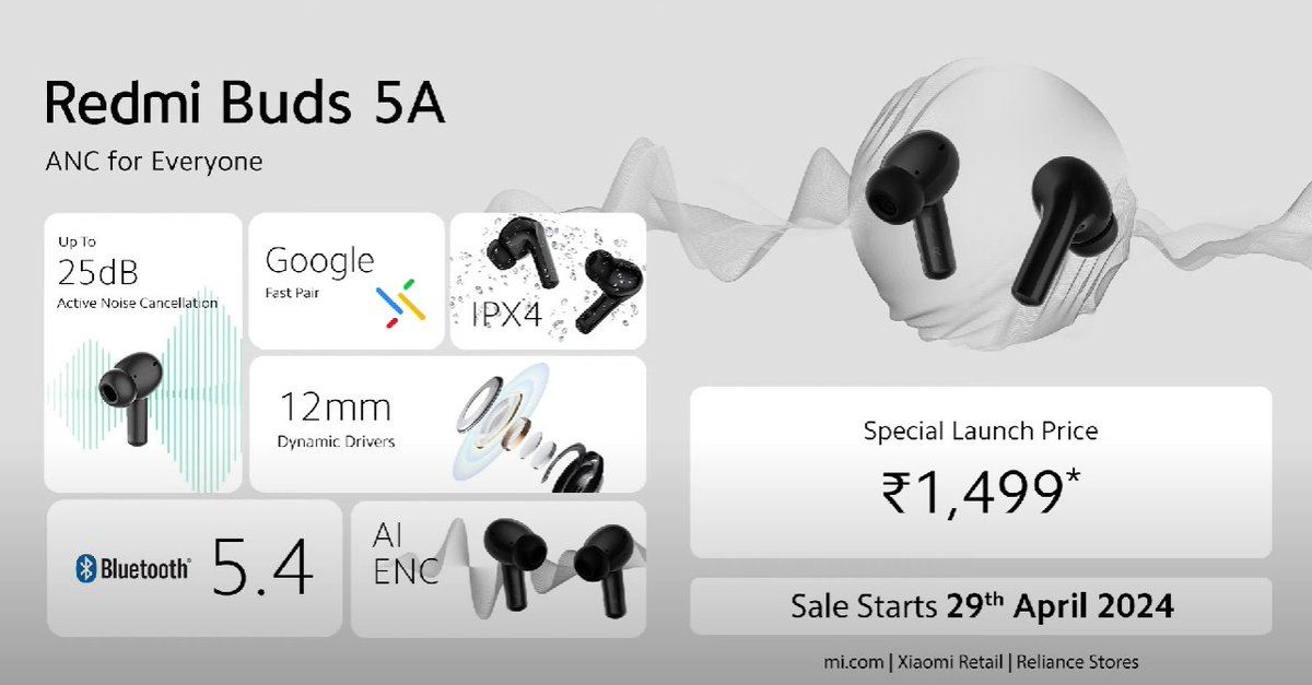 Redmi Buds 5A (Active) ANC Earbuds