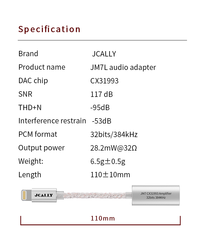 JCALLY JM7L Lightning To 3.5mm Digital Audio DAC AMP