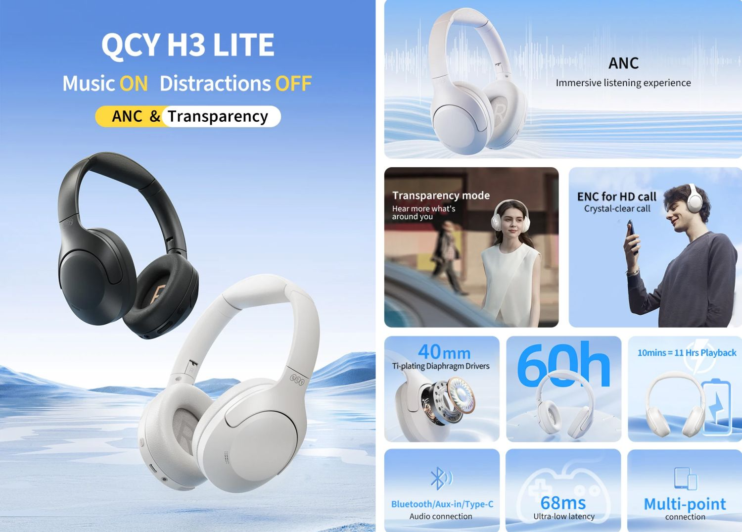 QCY H3 Lite ANC Wireless Headphone