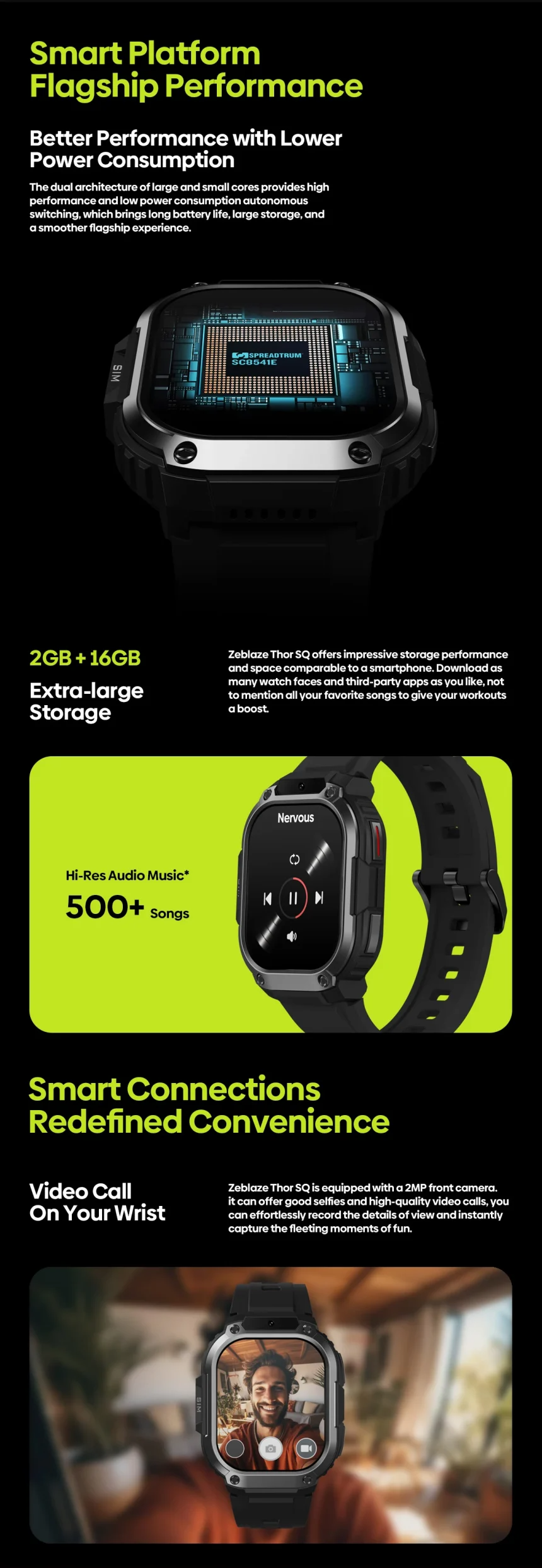 Zeblaze Thor SQ 4G Android Smart Watch Front Camera Google Maps