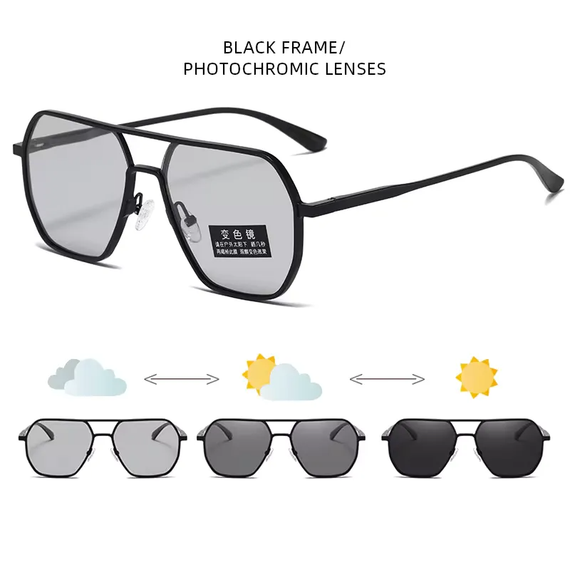 Luxury Metal Photochromic Sunglasses Polarized Stylish Chameleon Anti-glare Driving Shades UV400